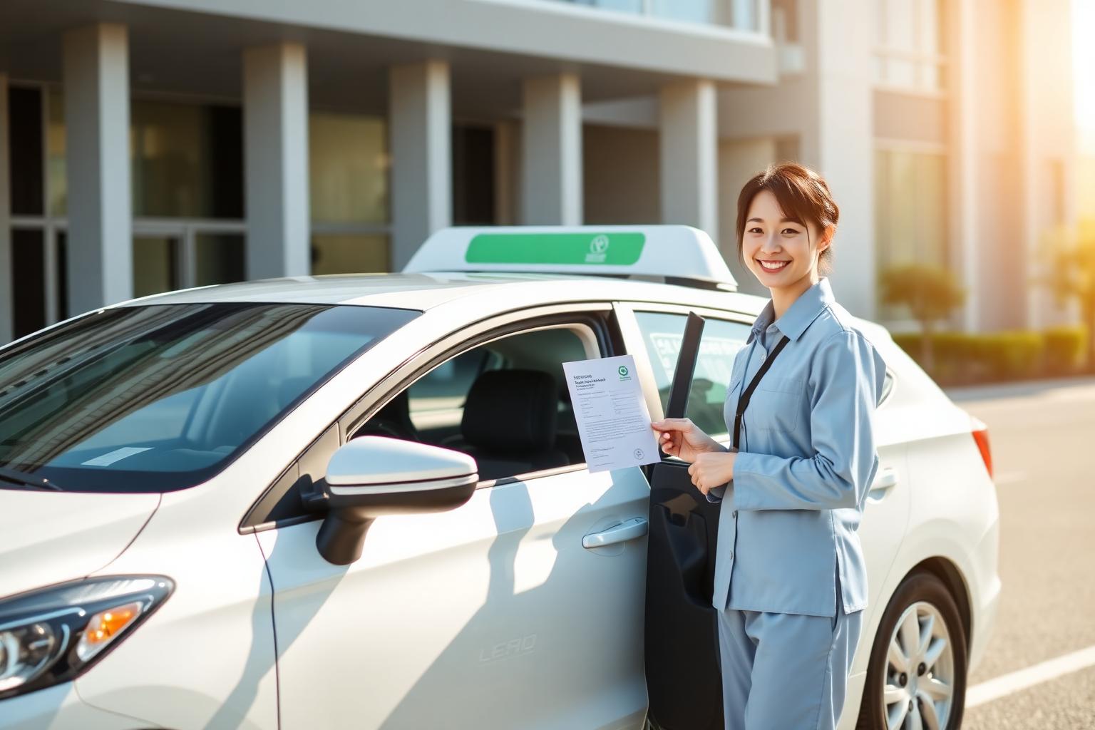 教官と生徒、教習車